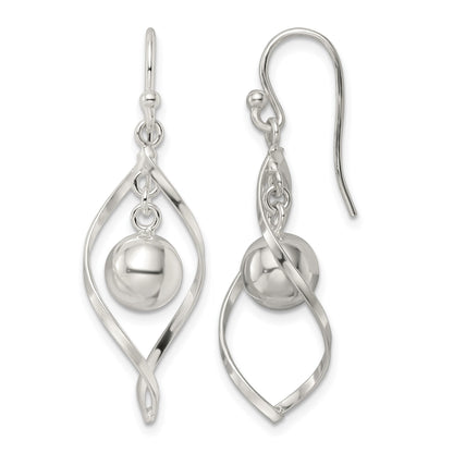 Sterling Silver Polished Twisted and Ball Dangle Earrings
