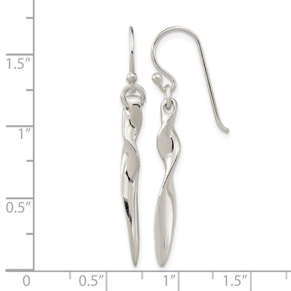 Sterling Silver Polished Twisted Bar Dangle Shephard Hook Earrings
