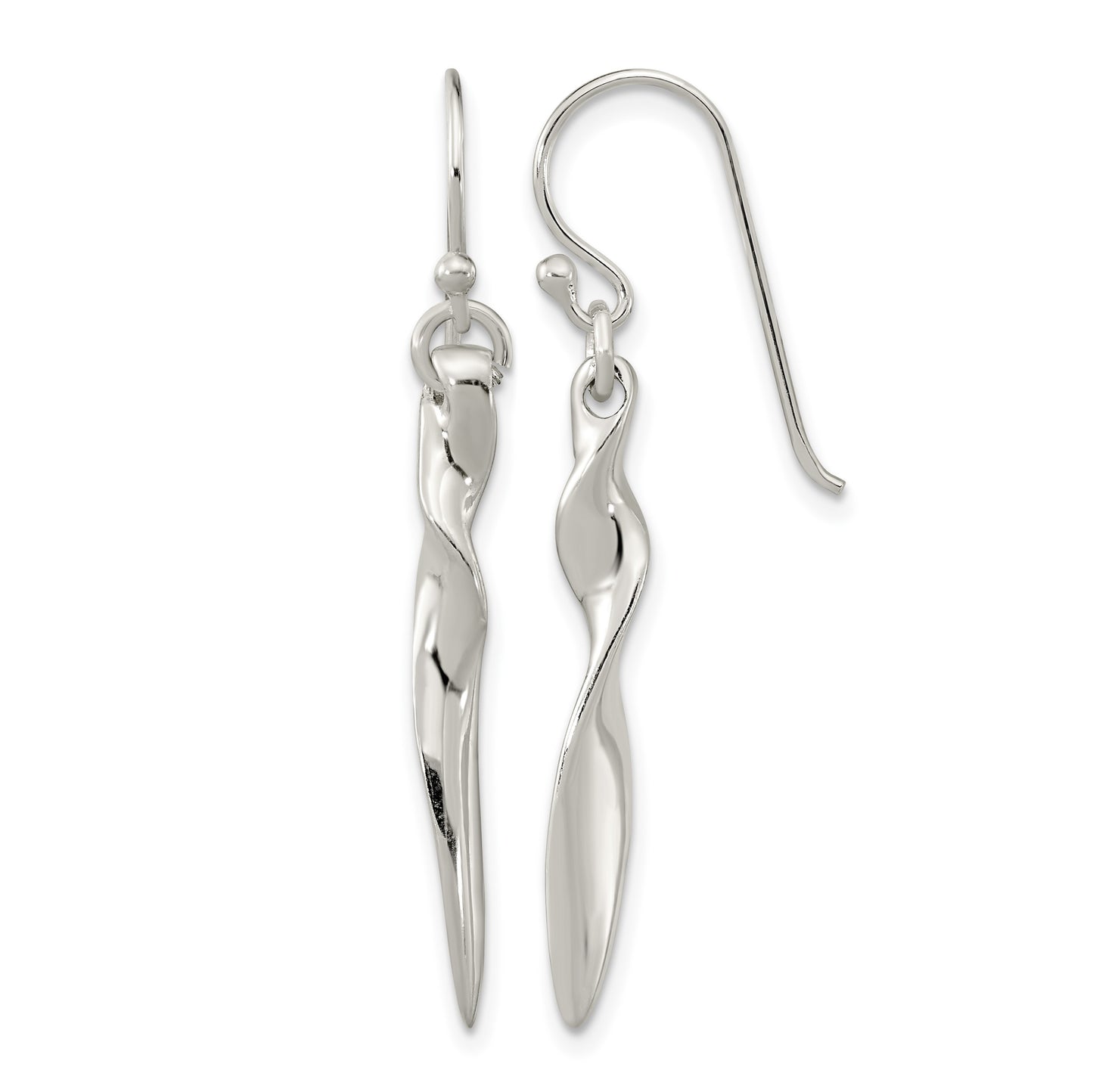 Sterling Silver Polished Twisted Bar Dangle Shephard Hook Earrings