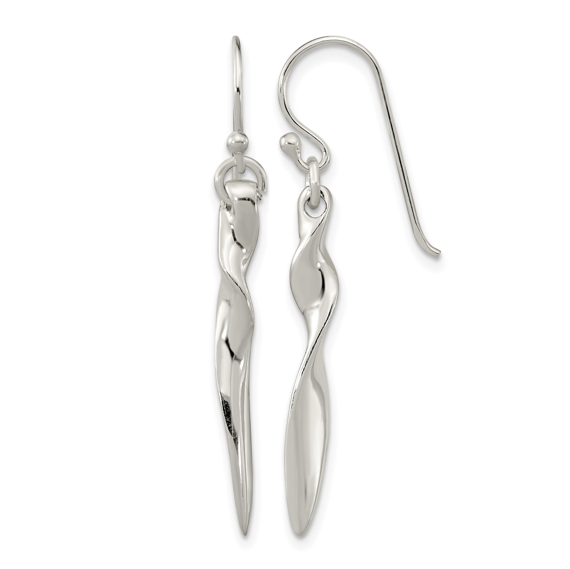 Sterling Silver Polished Twisted Bar Dangle Shephard Hook Earrings