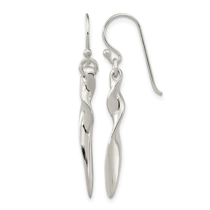 Sterling Silver Polished Twisted Bar Dangle Shephard Hook Earrings