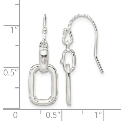 Sterling Silver Polished Rectangle Link Dangle Shepherd Hook Earrings