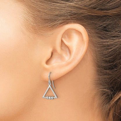 Sterling Silver Polished Beaded Triangle Dangle Earrings
