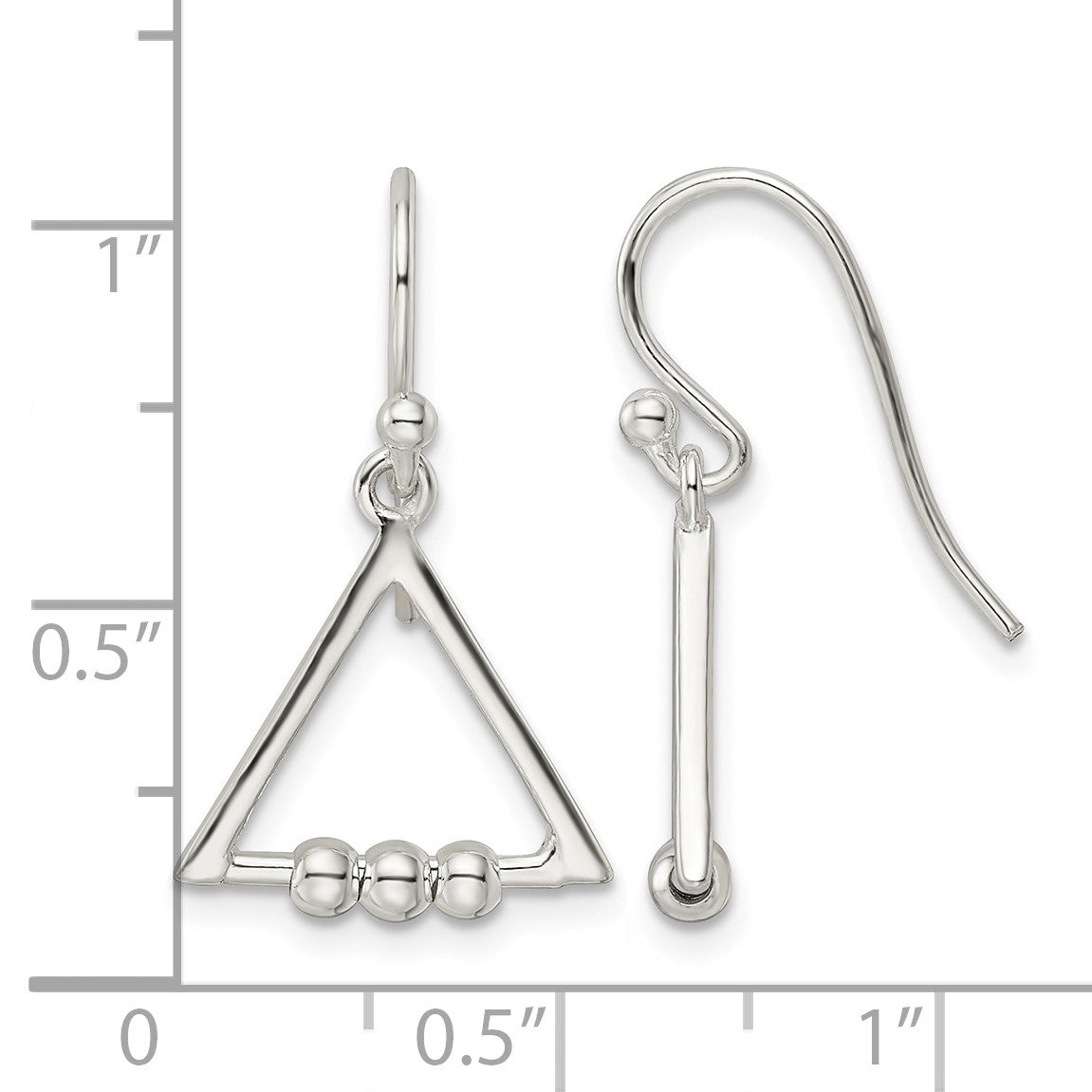 Sterling Silver Polished Beaded Triangle Dangle Earrings