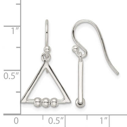 Sterling Silver Polished Beaded Triangle Dangle Earrings