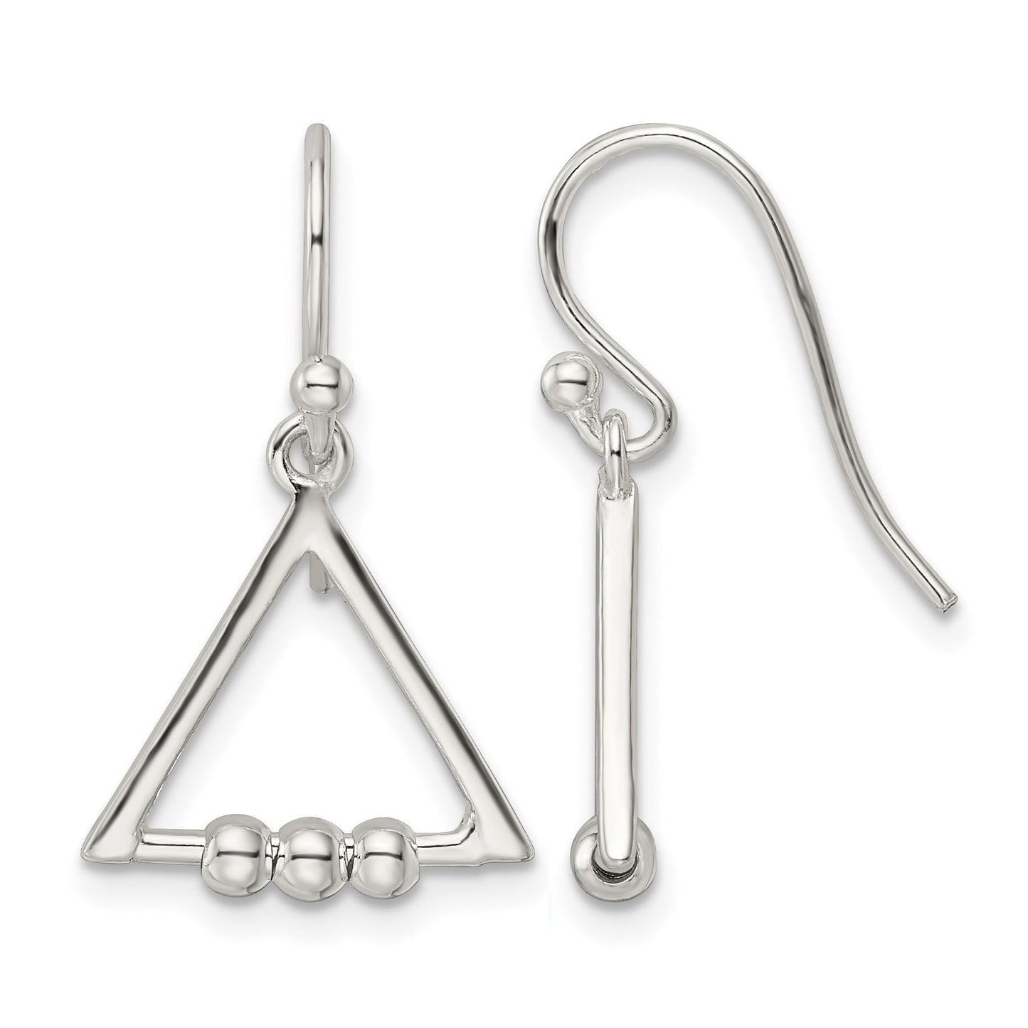 Sterling Silver Polished Beaded Triangle Dangle Earrings