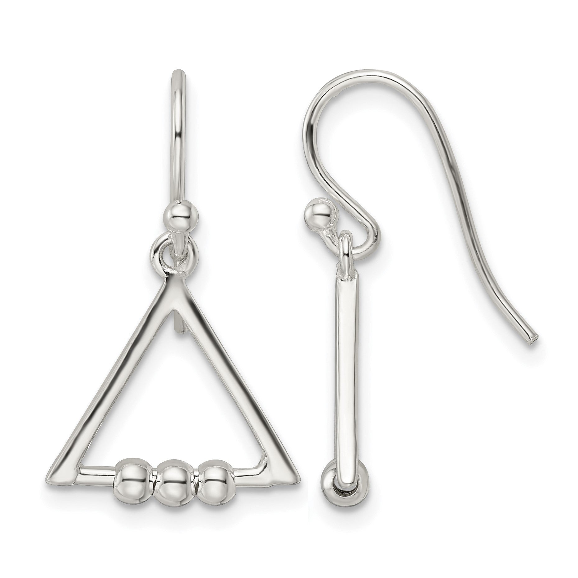 Sterling Silver Polished Beaded Triangle Dangle Earrings