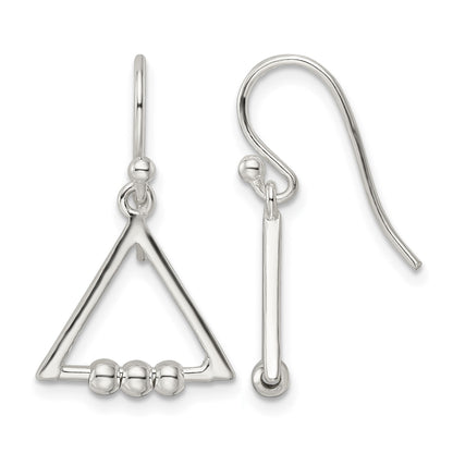 Sterling Silver Polished Beaded Triangle Dangle Earrings