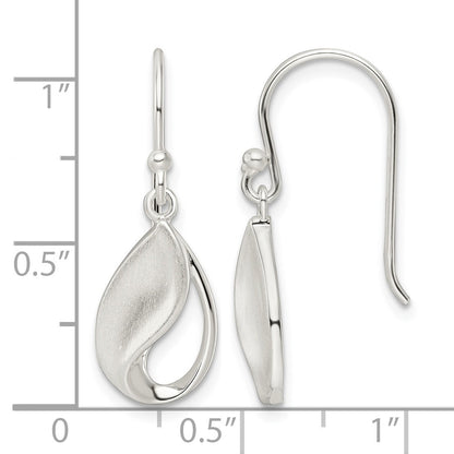 Sterling Silver Polished and Satin fancy Teardrop Dangle Earrings