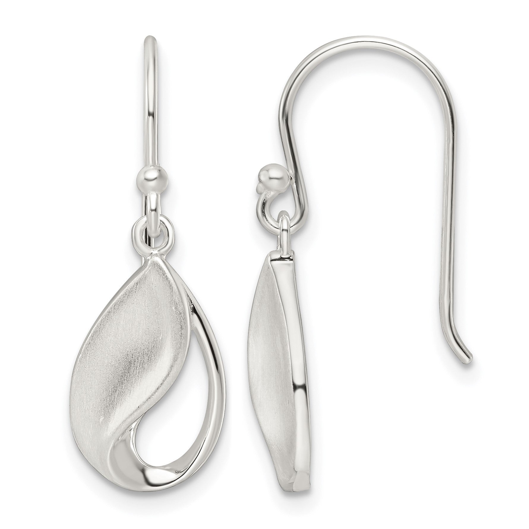 Sterling Silver Polished and Satin fancy Teardrop Dangle Earrings