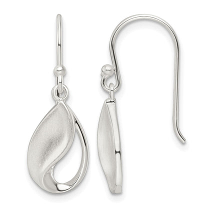 Sterling Silver Polished and Satin fancy Teardrop Dangle Earrings