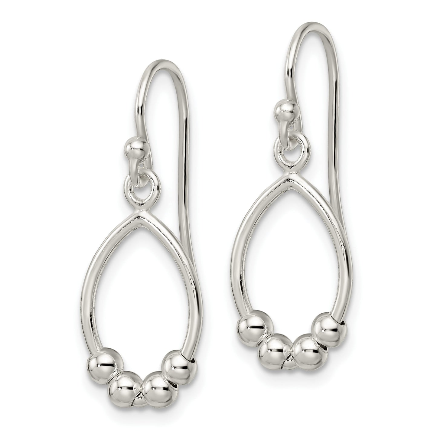 Sterling Silver Polished Beaded Teardrop Dangle Earrings