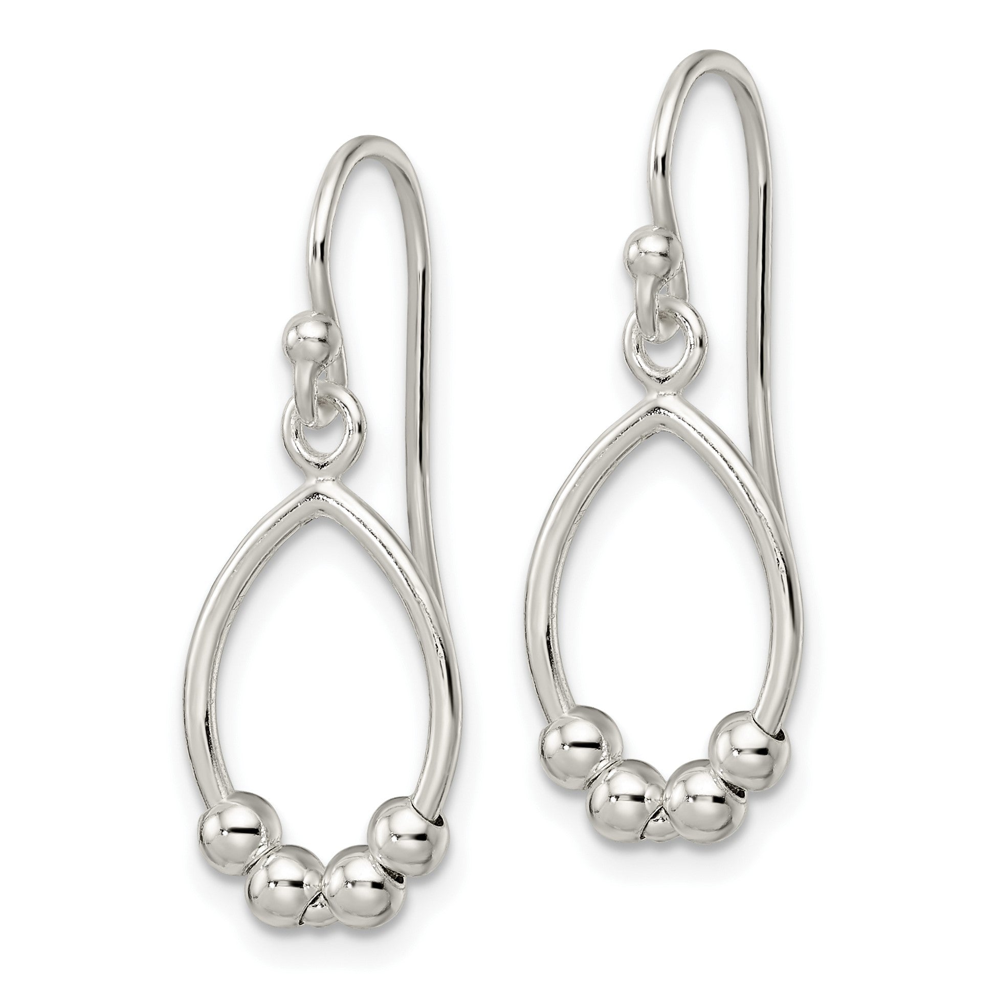 Sterling Silver Polished Beaded Teardrop Dangle Earrings