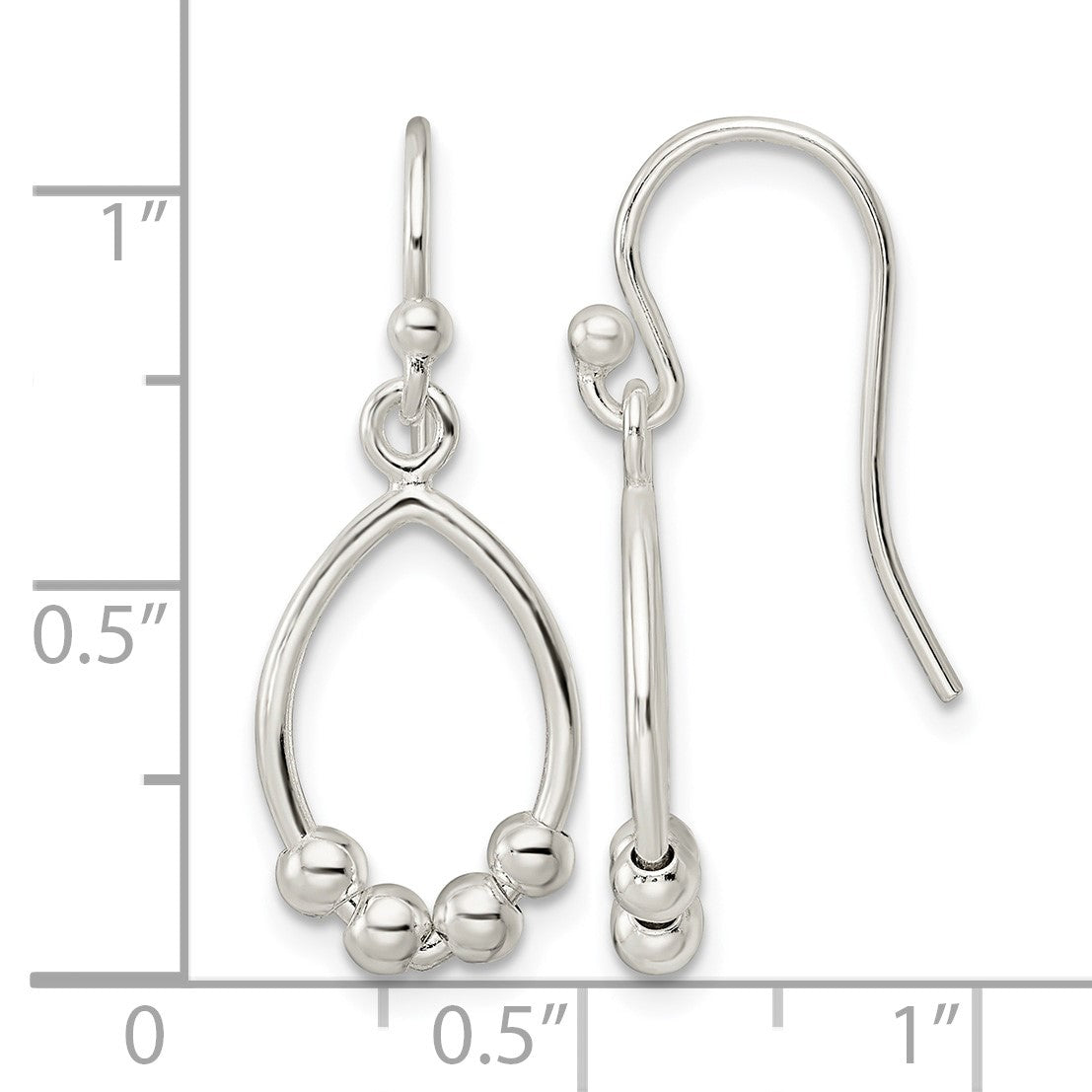 Sterling Silver Polished Beaded Teardrop Dangle Earrings