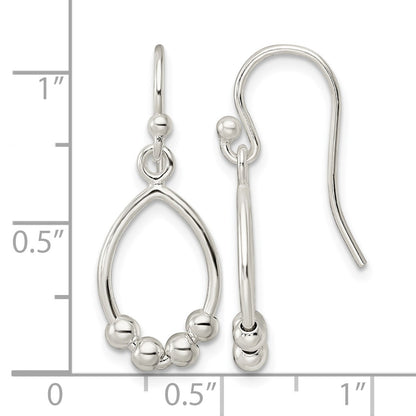 Sterling Silver Polished Beaded Teardrop Dangle Earrings