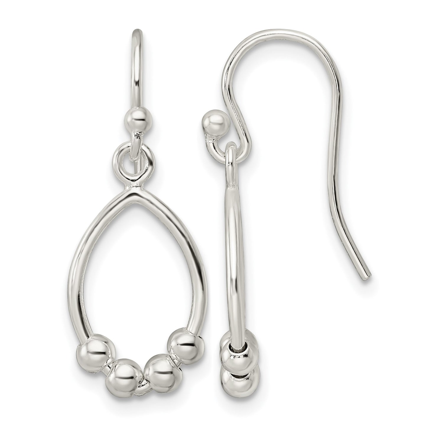 Sterling Silver Polished Beaded Teardrop Dangle Earrings