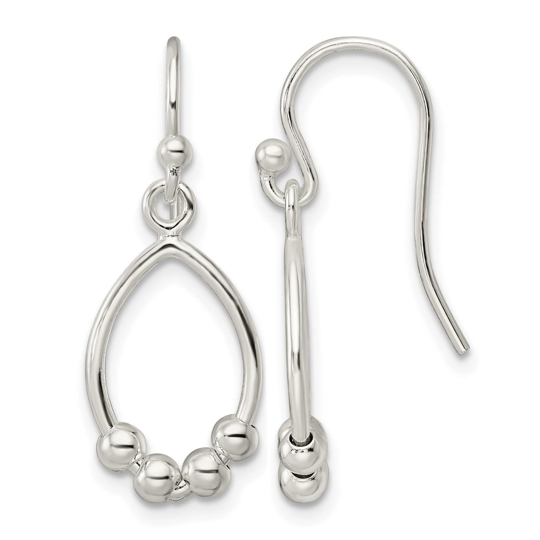 Sterling Silver Polished Beaded Teardrop Dangle Earrings