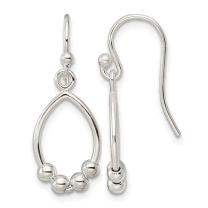 Sterling Silver Polished Beaded Teardrop Dangle Earrings