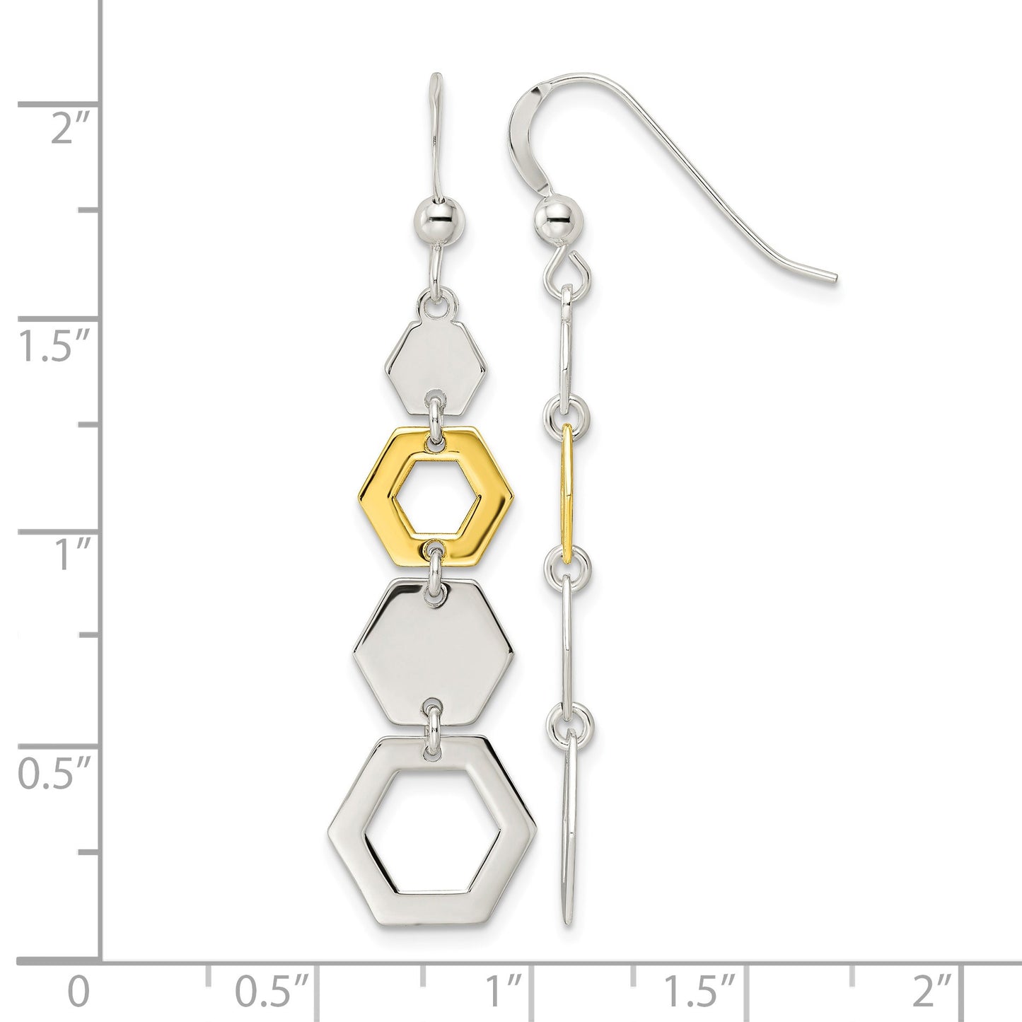 Sterling Silver & Gold-tone Polished Hexagon Dangle Earrings