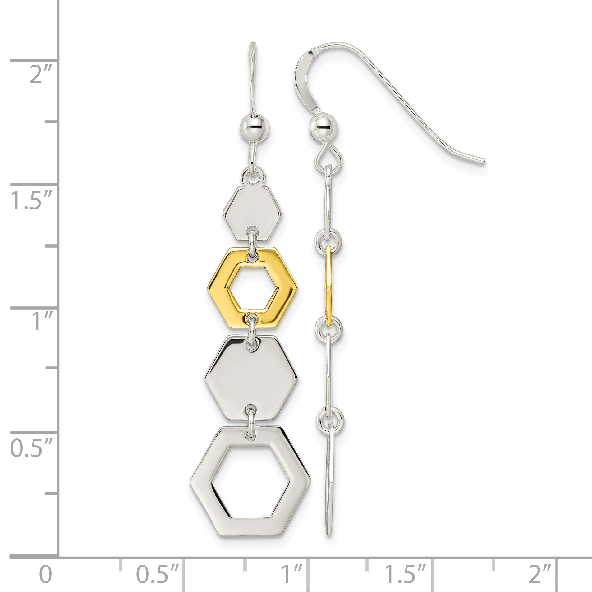 Sterling Silver & Gold-tone Polished Hexagon Dangle Earrings