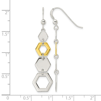Sterling Silver & Gold-tone Polished Hexagon Dangle Earrings
