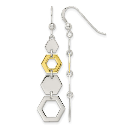 Sterling Silver & Gold-tone Polished Hexagon Dangle Earrings