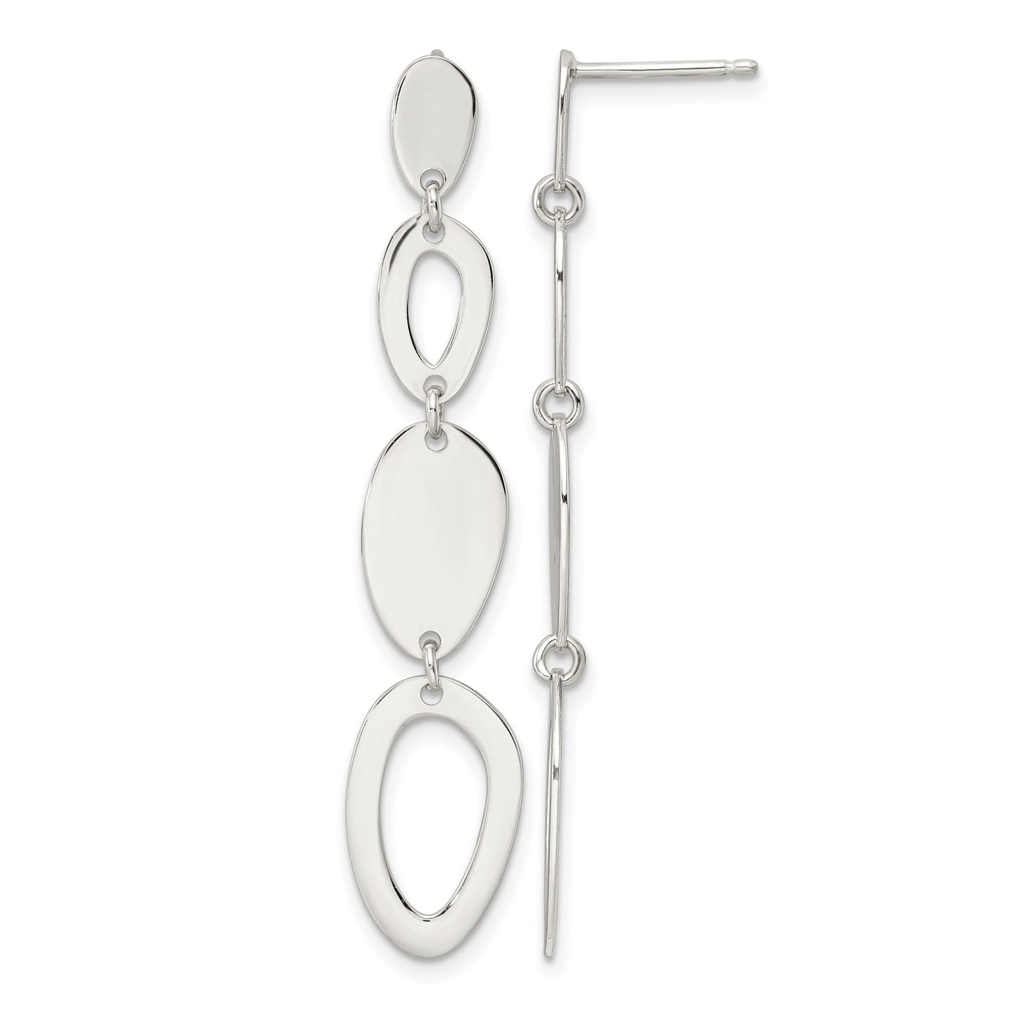 Sterling Silver Polished Fancy Ovals Post Dangle Earrings