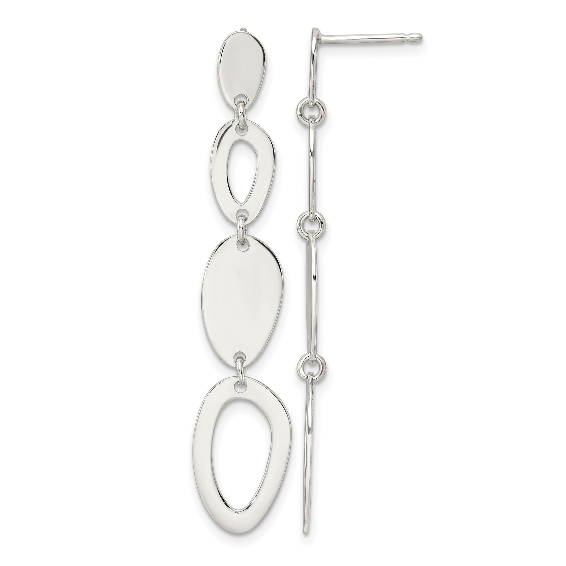 Sterling Silver Polished Fancy Ovals Post Dangle Earrings