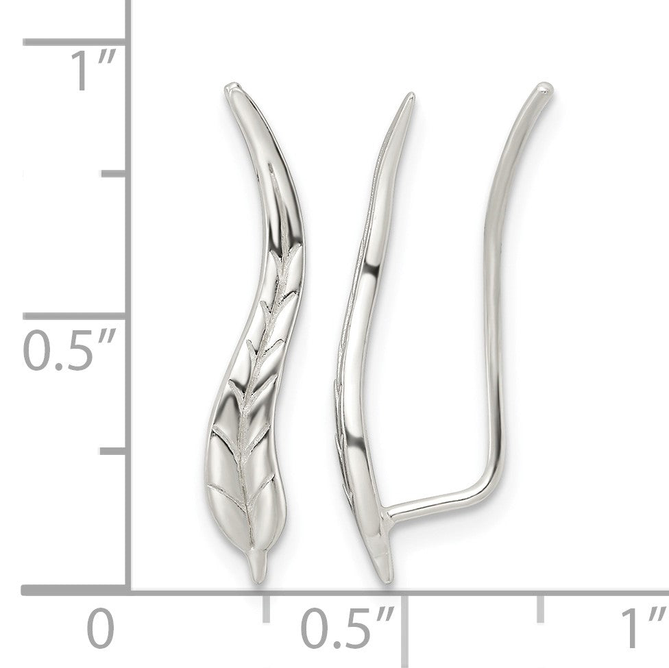 Sterling Silver Polished & Textured Wavy Leaf Dangle Earrings