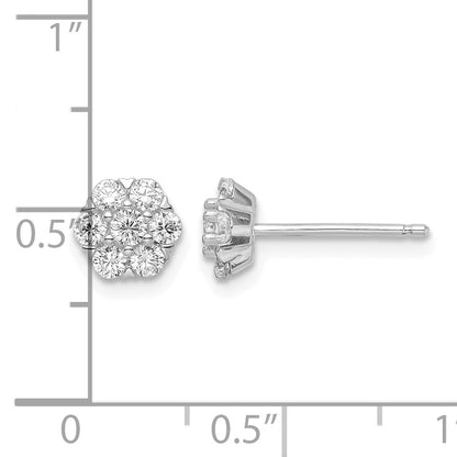 Sterling Silver Rhodium-plated Polished CZ Flower Post Earrings
