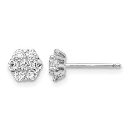 Sterling Silver Rhodium-plated Polished CZ Flower Post Earrings