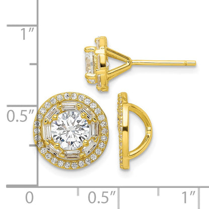 Sterling Silver Gold-tone Polished 6mm CZ Stud w/ Jackets Earrings