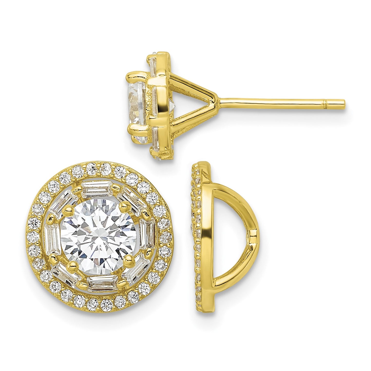 Sterling Silver Gold-tone Polished 6mm CZ Stud w/ Jackets Earrings