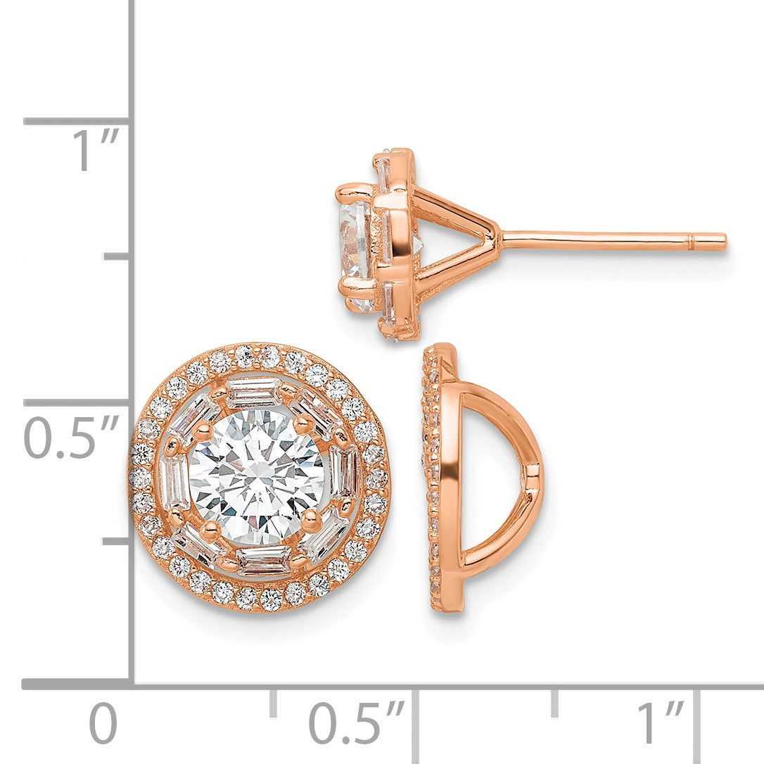 Sterling Silver Rose-tone Polished 6mm CZ Stud w/ Jackets Earrings