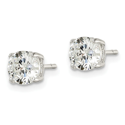 Sterling Silver Polished 6mm Round CZ Heart Basket Set Stud Earrings