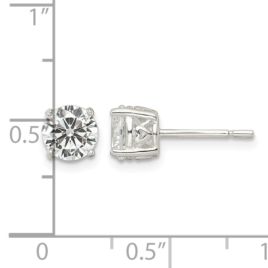 Sterling Silver Polished 6mm Round CZ Heart Basket Set Stud Earrings