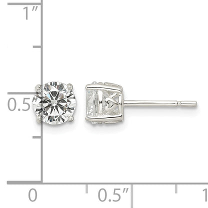 Sterling Silver Polished 6mm Round CZ Heart Basket Set Stud Earrings