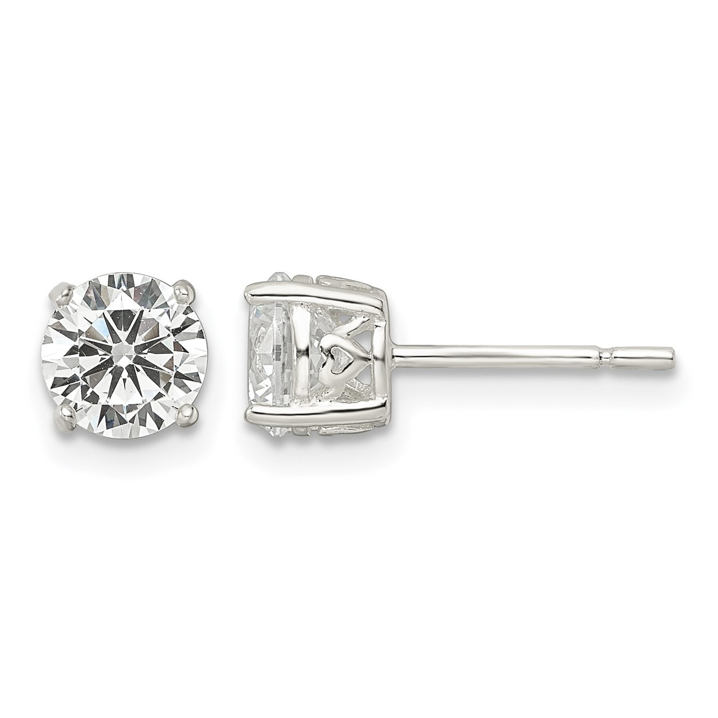 Sterling Silver Polished 6mm Round CZ Heart Basket Set Stud Earrings
