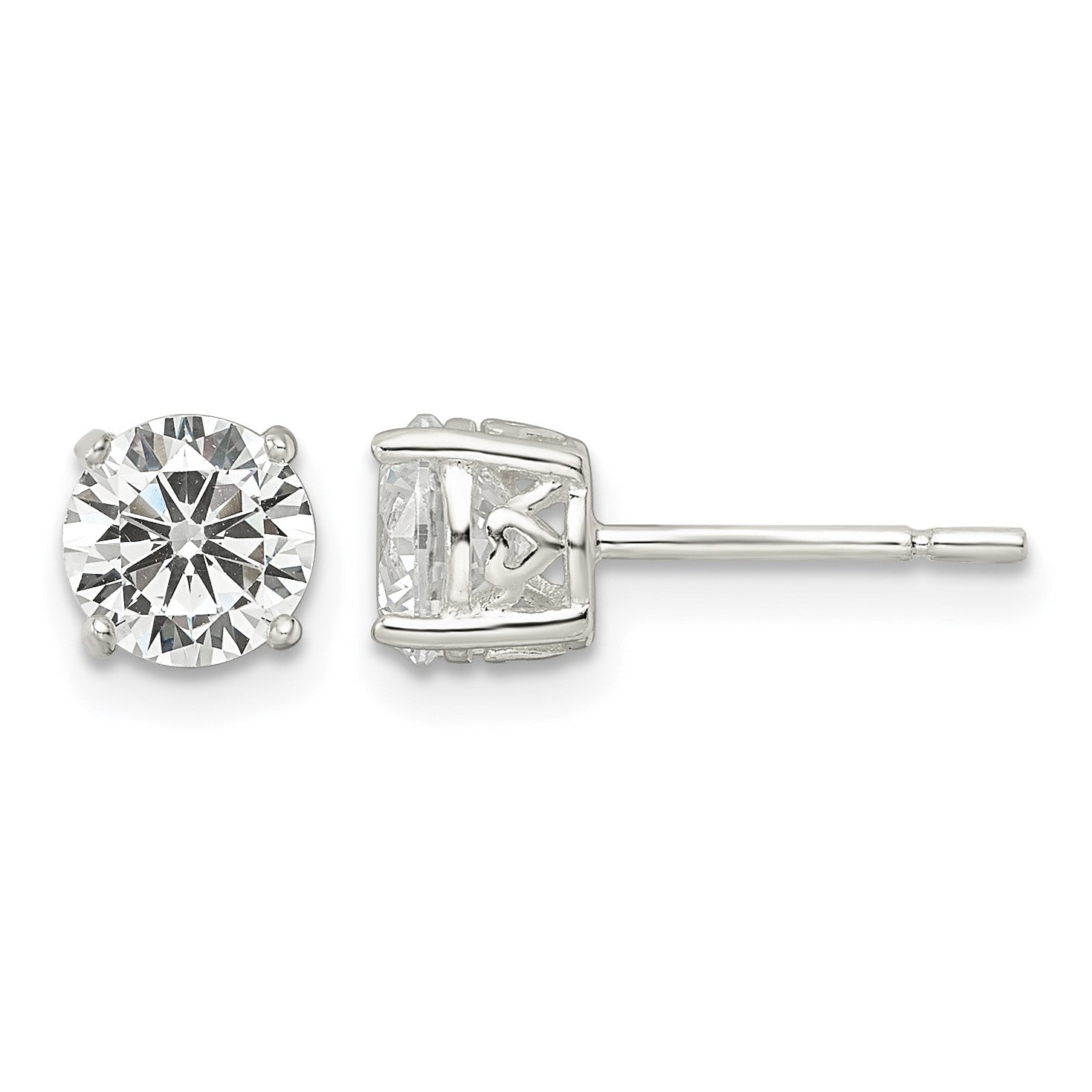 Sterling Silver Polished 6mm Round CZ Heart Basket Set Stud Earrings