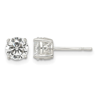 Sterling Silver Polished 6mm Round CZ Heart Basket Set Stud Earrings