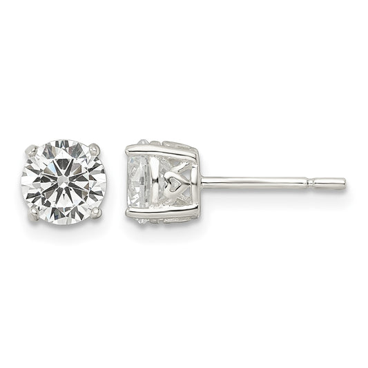 Sterling Silver Polished 6mm Round CZ Heart Basket Set Stud Earrings