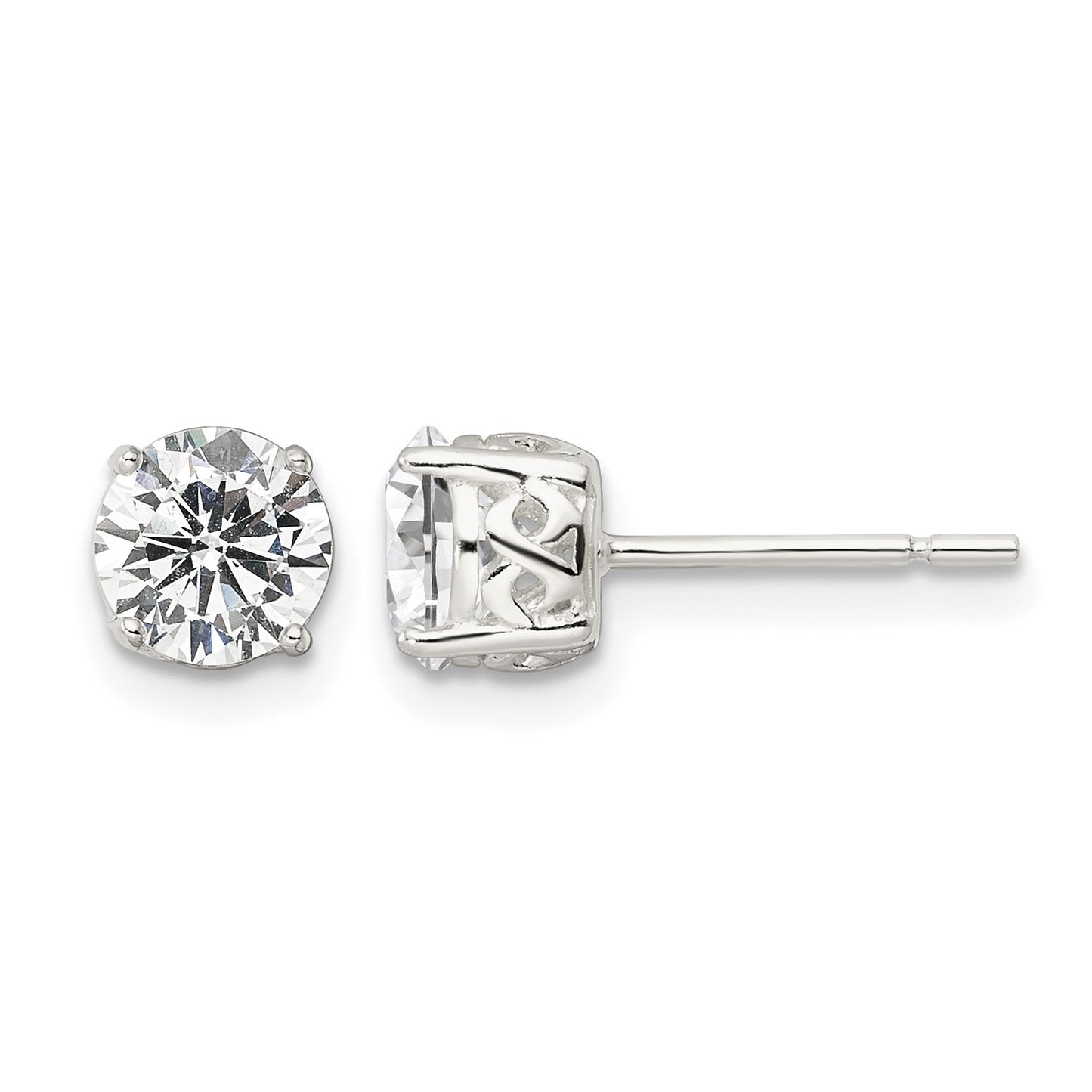 Sterling Silver Polished 6mm Round CZ Infinity Basket Set Stud Earrings