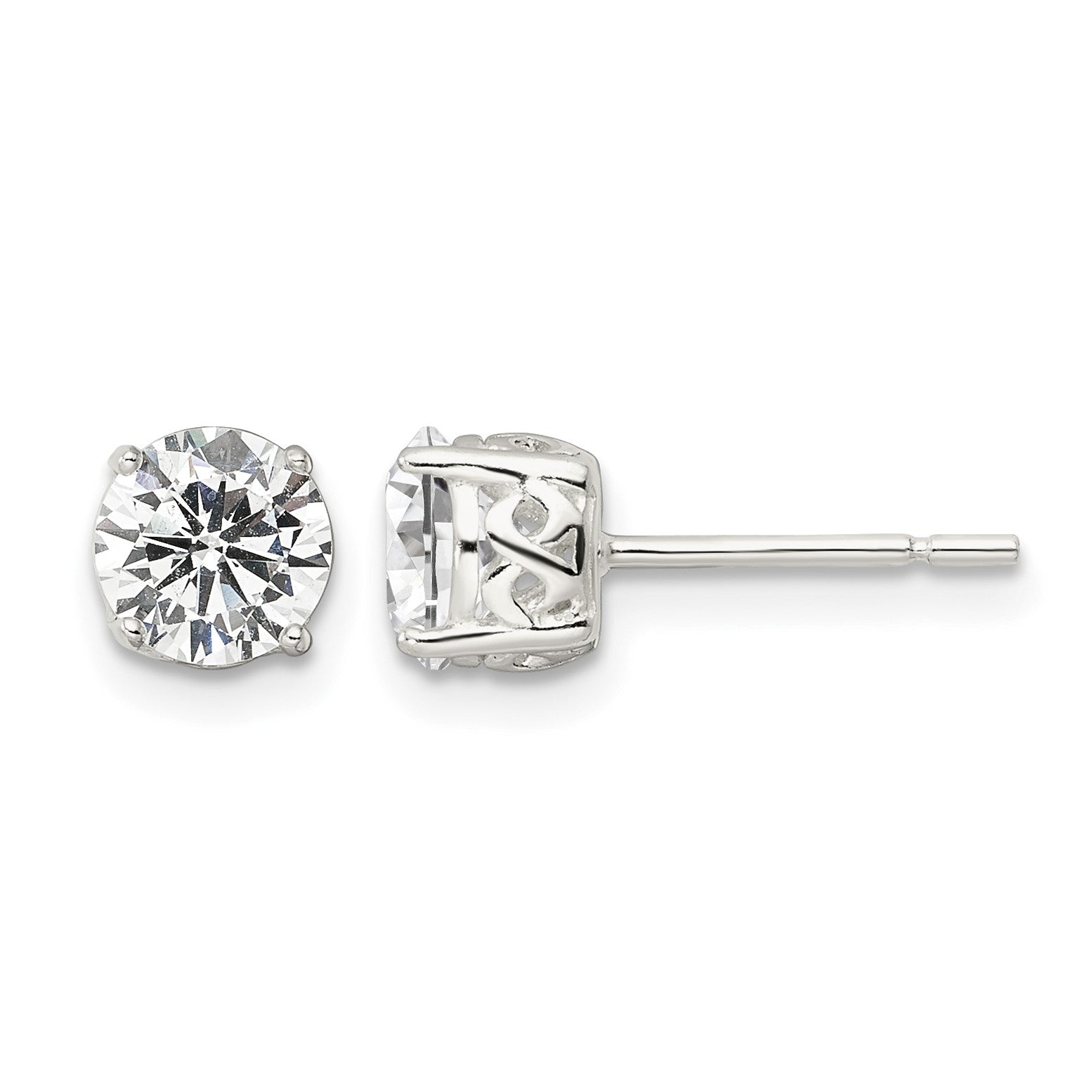Sterling Silver Polished 6mm Round CZ Infinity Basket Set Stud Earrings