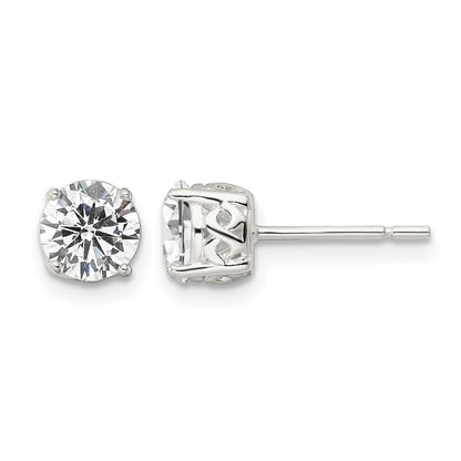 Sterling Silver Polished 6mm Round CZ Infinity Basket Set Stud Earrings