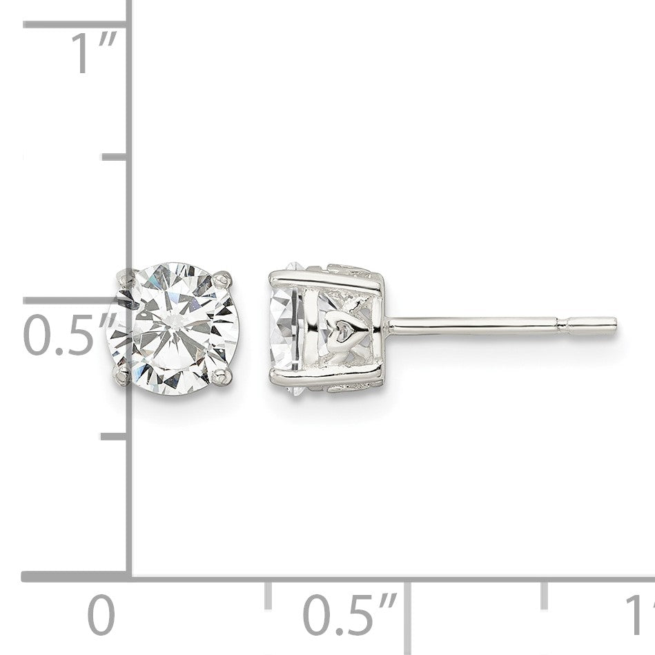 Sterling Silver Polished 6mm Round CZ Heart Basket Set Stud Earrings