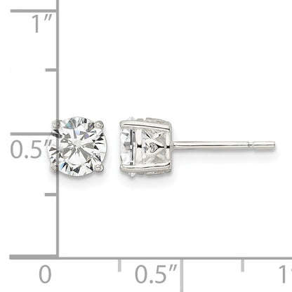 Sterling Silver Polished 6mm Round CZ Heart Basket Set Stud Earrings