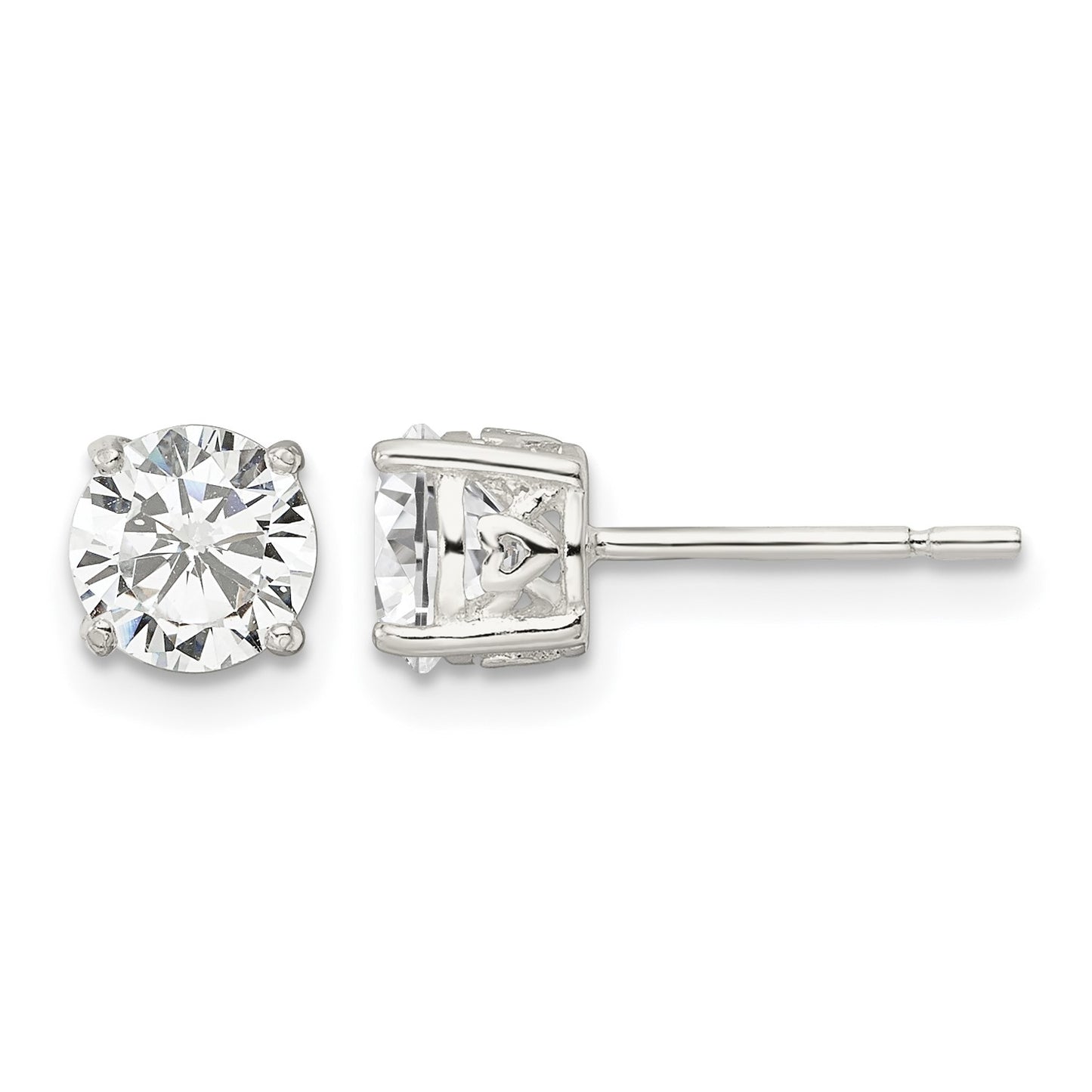 Sterling Silver Polished 6mm Round CZ Heart Basket Set Stud Earrings