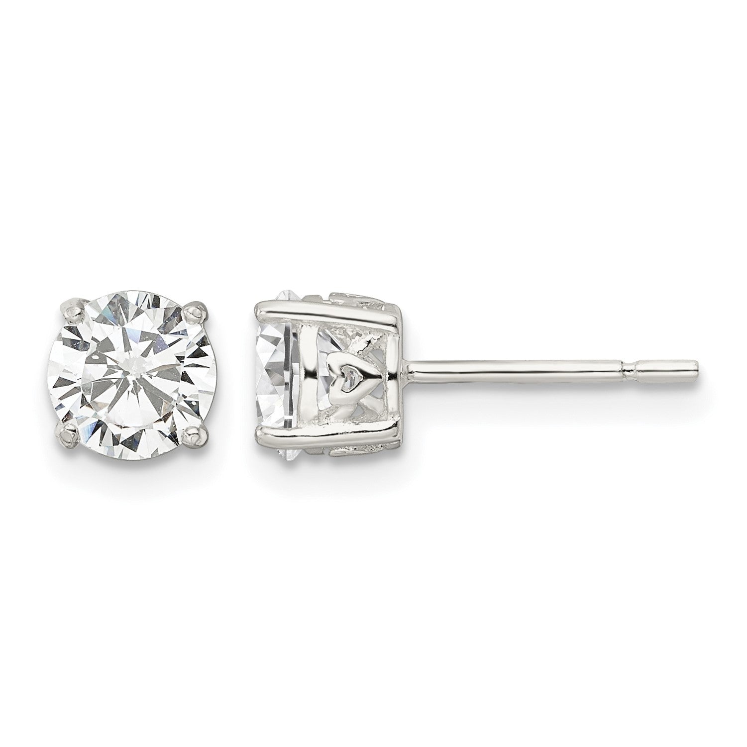 Sterling Silver Polished 6mm Round CZ Heart Basket Set Stud Earrings