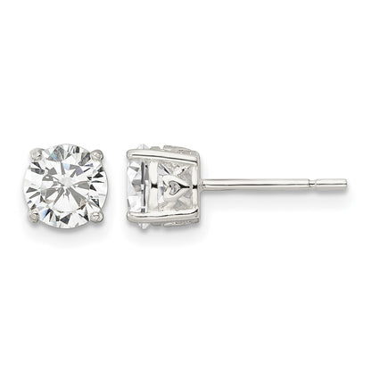 Sterling Silver Polished 6mm Round CZ Heart Basket Set Stud Earrings