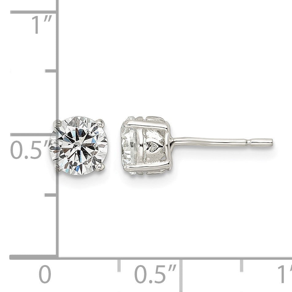 Sterling Silver Polished 6mm Round CZ Heart Basket Set Stud Earrings